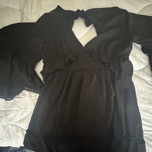 Bell Sleeve Goth Dress With Open Back